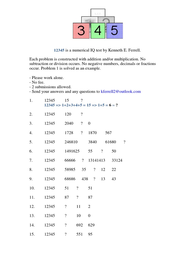 Numerical IQ Test: 12345 Challenges | PDF