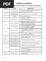 University of Mauritius: Amended Calendar of Major Activities For The Academic Year 2018/2019 Week Date Semester 1