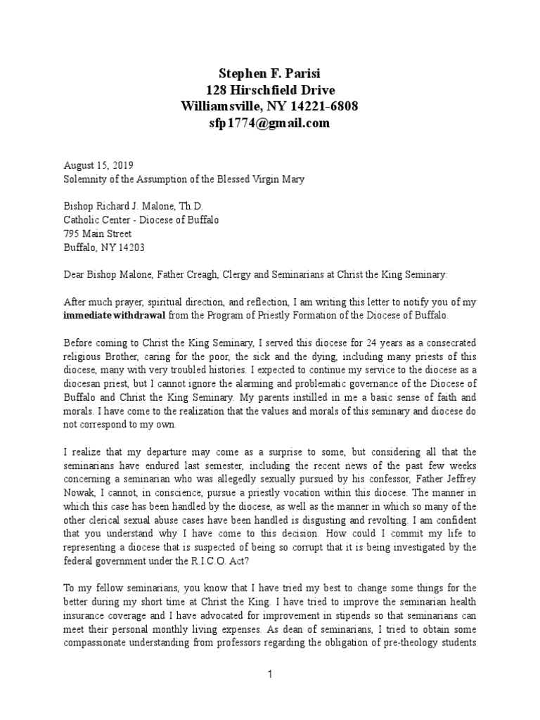 Stephen F. Parisi 128 Hirschfield Drive Williamsville, NY 142216808