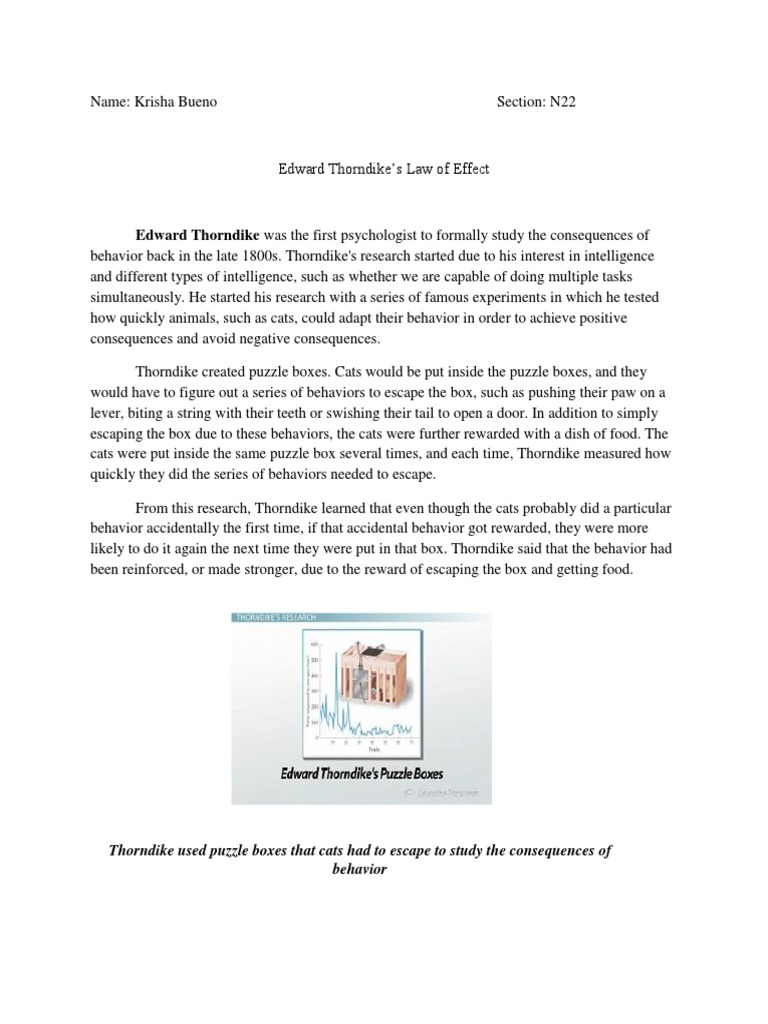 Edward Thorndike's Law of Effect Puzzle Box Experiments PDF