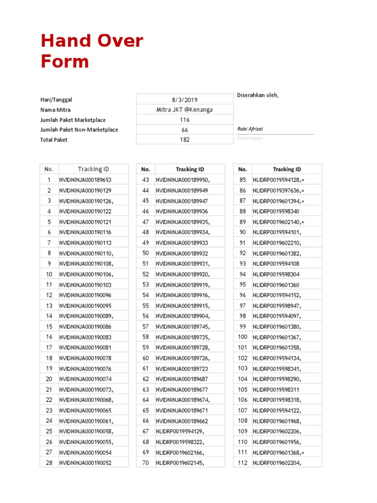 Form Hand Over Mitra PDF