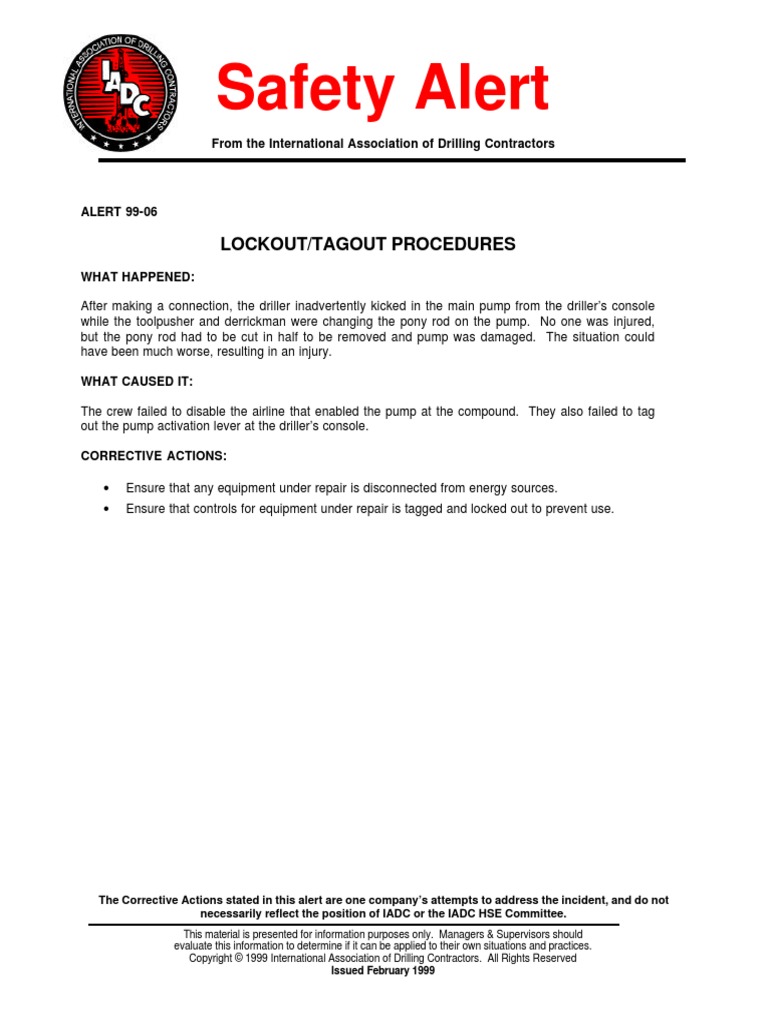 1999 06 Lockout Tagout Procedures | PDF | Technology & Engineering