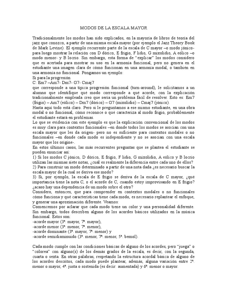 Modos de la Escala Mayor en Jazz | PDF | Escala (música) | Modo (música)