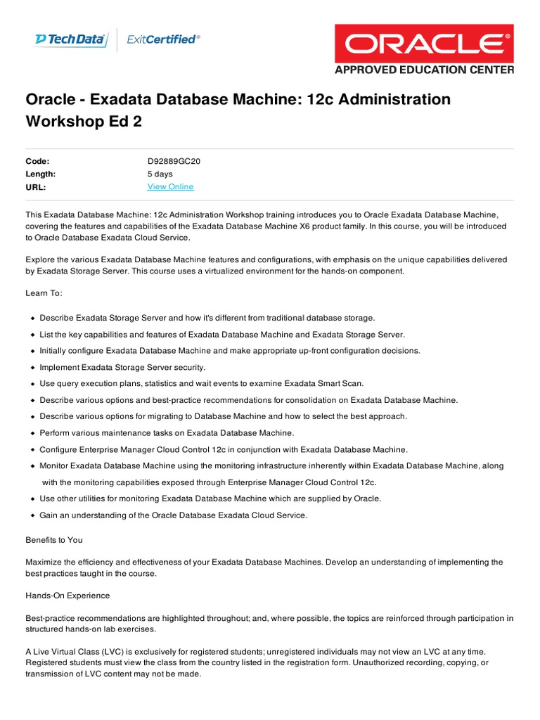 Exadata Database Machine 12c Administration Workshop Ed 2 | PDF ...