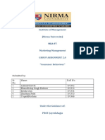 Institute of Management (Nirma University) Mba-Ft Marketing Management Group Assignment 2.0 "Consumer Behaviour"