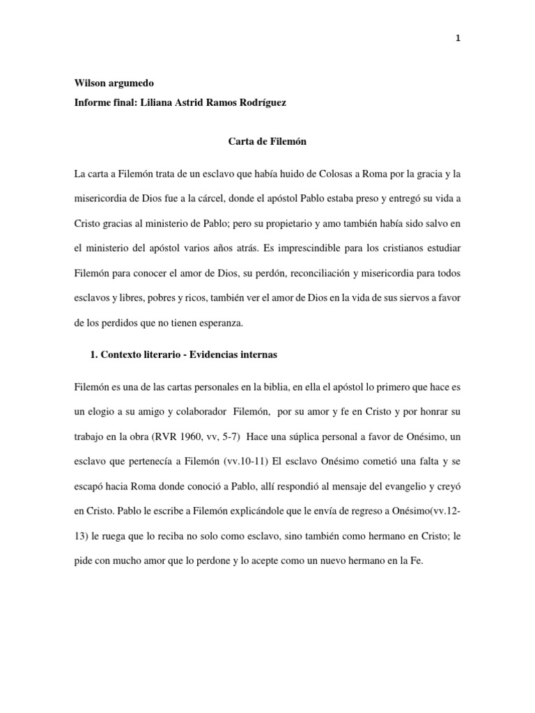 La carta de Pablo a Filemón: perdón y fe | PDF | Pablo el apóstol ...
