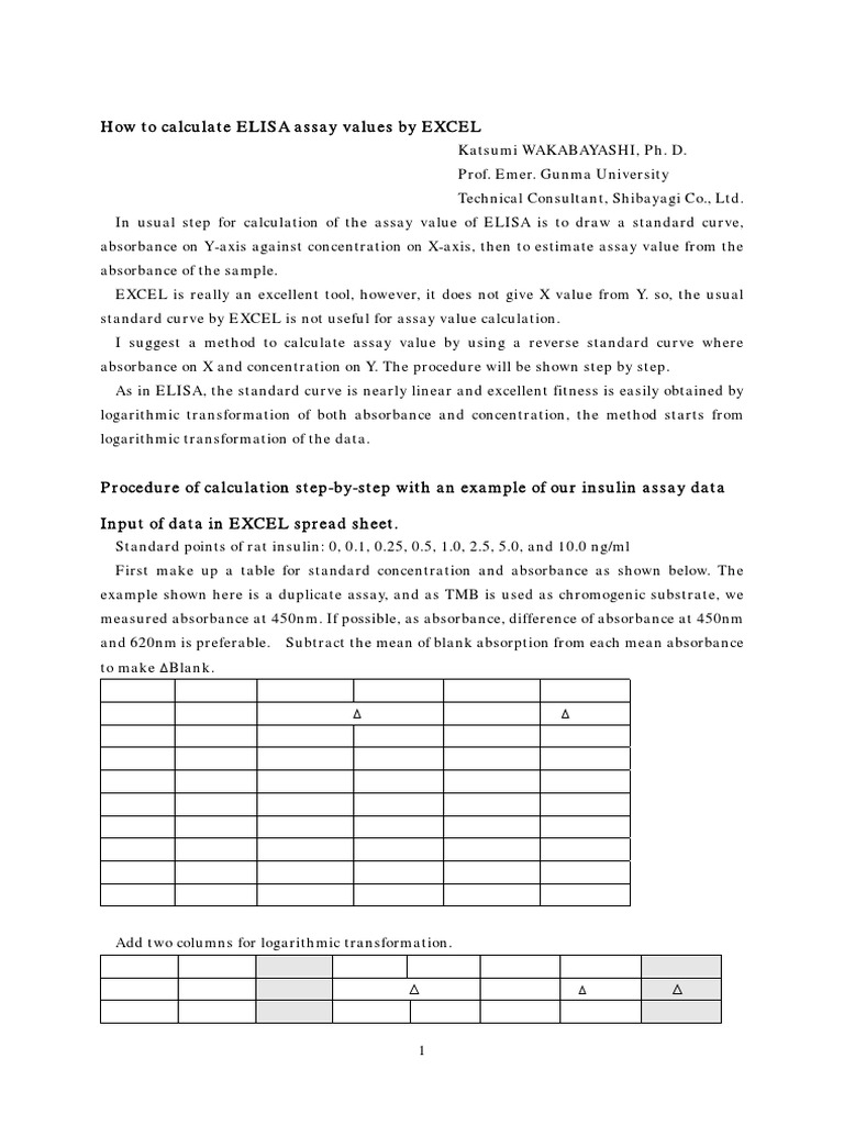 How To Calculate ELISA Assay Values by EXCEL | PDF | Coefficient Of ...