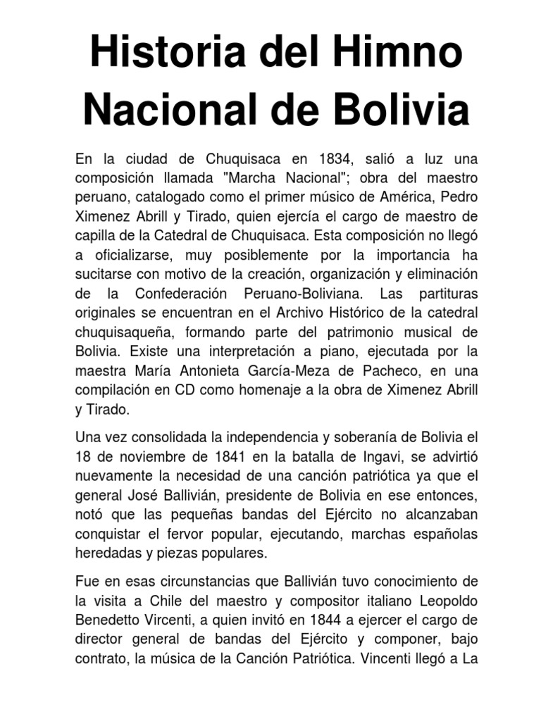 Historia Del Himno Nacional de Bolivia Comunidad andina
