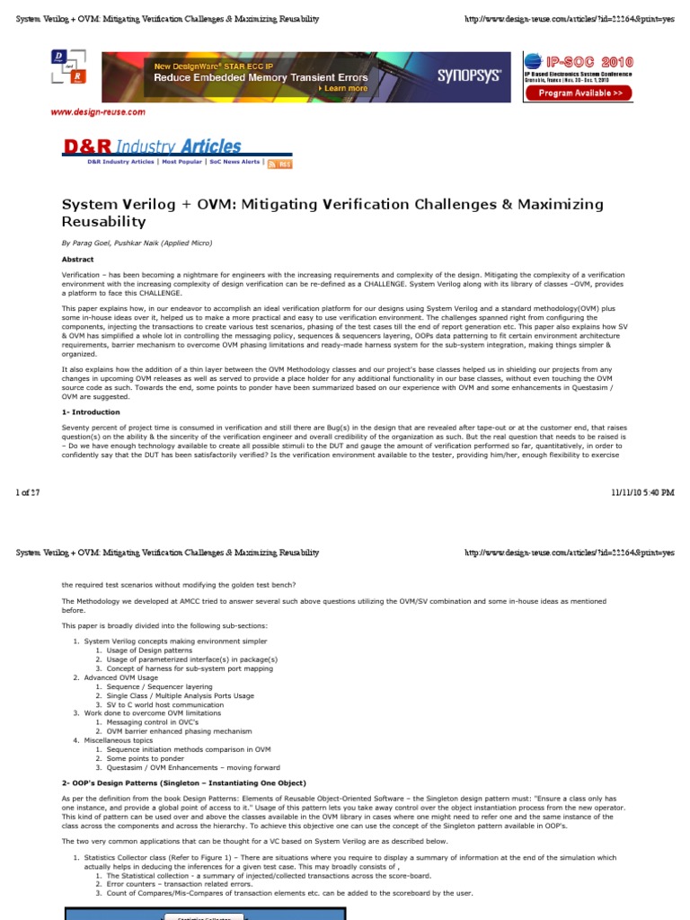 System Verilog + OVM: Mitigating Verification Challenges & Maximizing ...