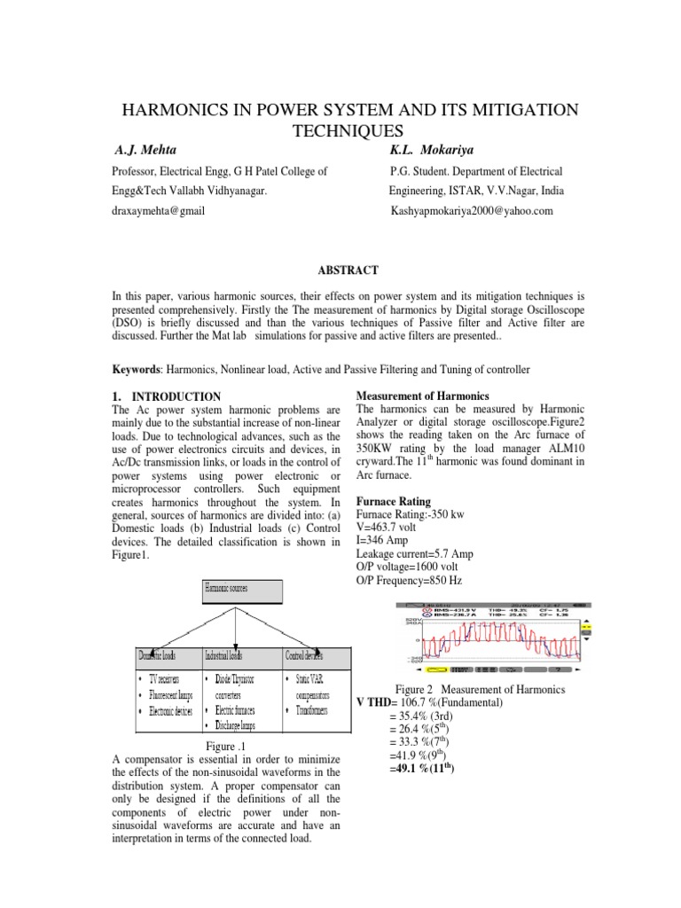 Harmonics in Power System and Its Mitigation Techniques: A.J. Mehta K.L ...