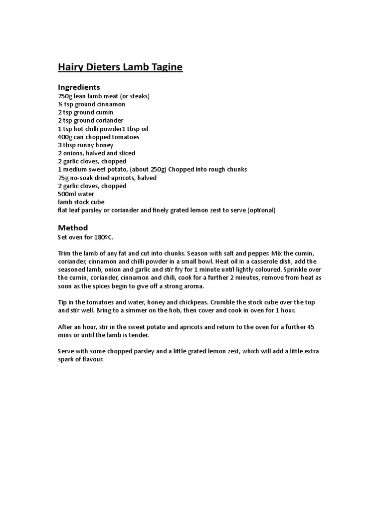 Hairy Dieters Lamb Tagine PDF