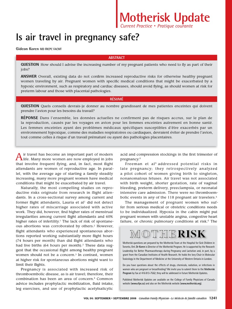 Motherisk Update Is Air Travel in Pregnancy Safe? PDF Miscarriage
