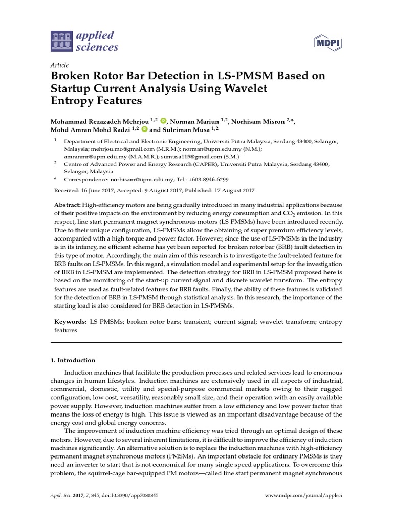 Broken Rotor Bar Detection in LS-PMSM Based On Startup Current Analysis ...