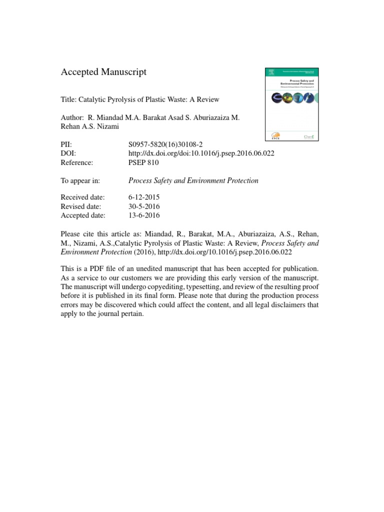 Catalytic Pyrolysis of Plastic Waste Review | PDF | Pyrolysis | Catalysis