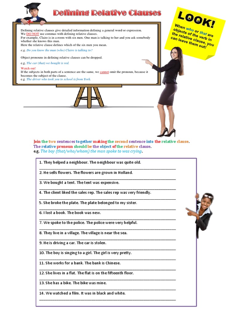 Defining Vs Non Defining Relative Clauses Classwork | PDF | Clause ...