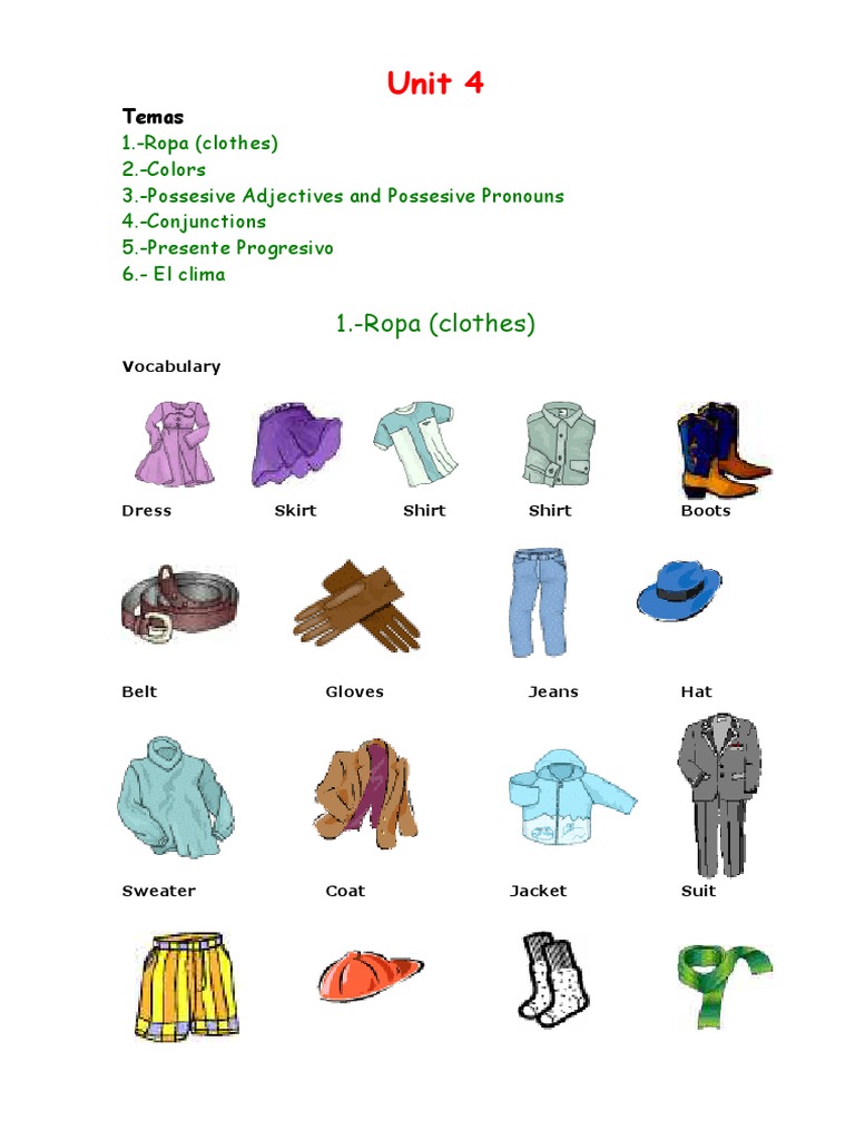 Unit 4 A Comprehensive Guide to Clothing, Colors, Possessives