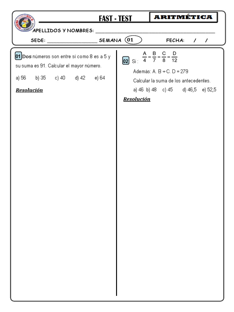 Fast-Test Aritmetica | PDF | Notación Matemática | Conceptos matemáticos