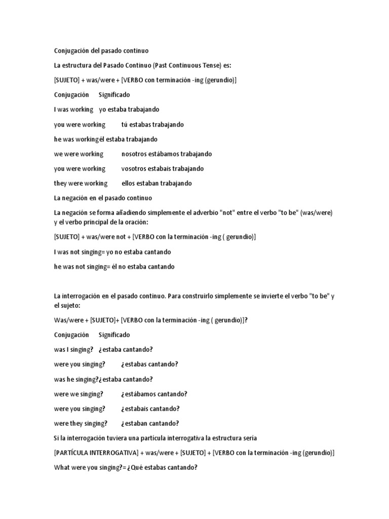 Conjugación y uso del pasado continuo | PDF | Verbo | Lingüística