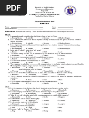 4th Periodical Test MAPEH 8