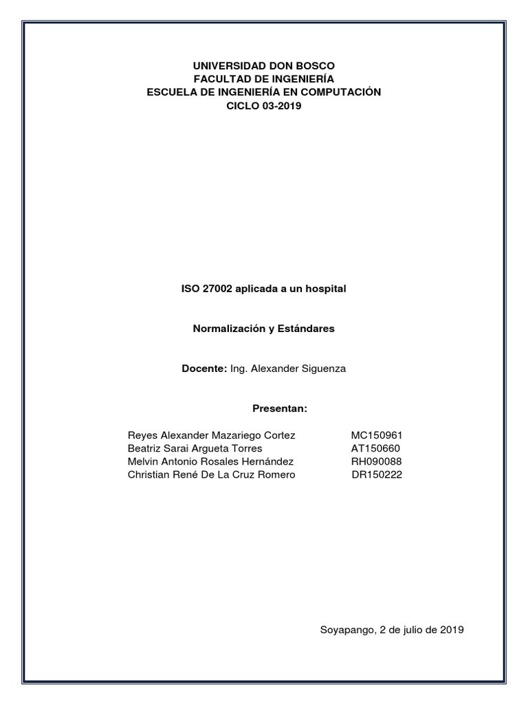 ISO 27002 en Seguridad Hospitalaria | PDF | La seguridad informática ...