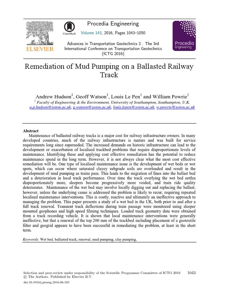 Remediation of Mud Pumping On A Ballasted Railway Track Procedia