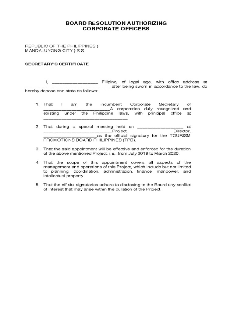 Board Resolution for Corporate Officers | PDF