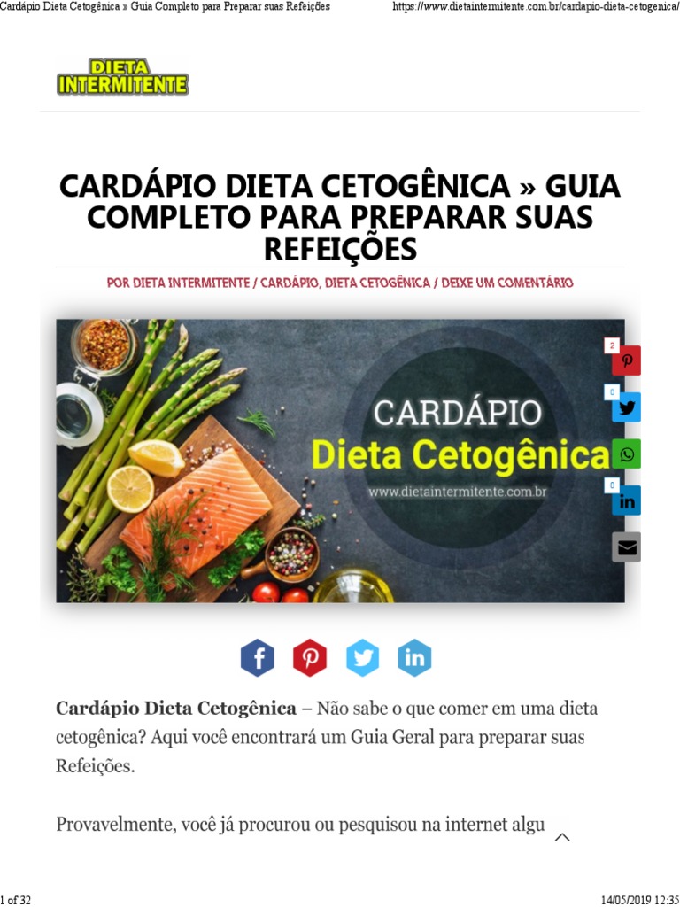 Cardápio Dieta Cetogênica Guia Completo para Preparar Suas Refeições ...