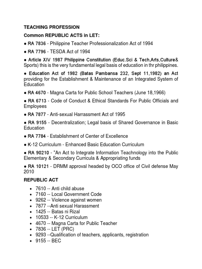 Legal Framework for Teaching in the PH | PDF | Schools | State School