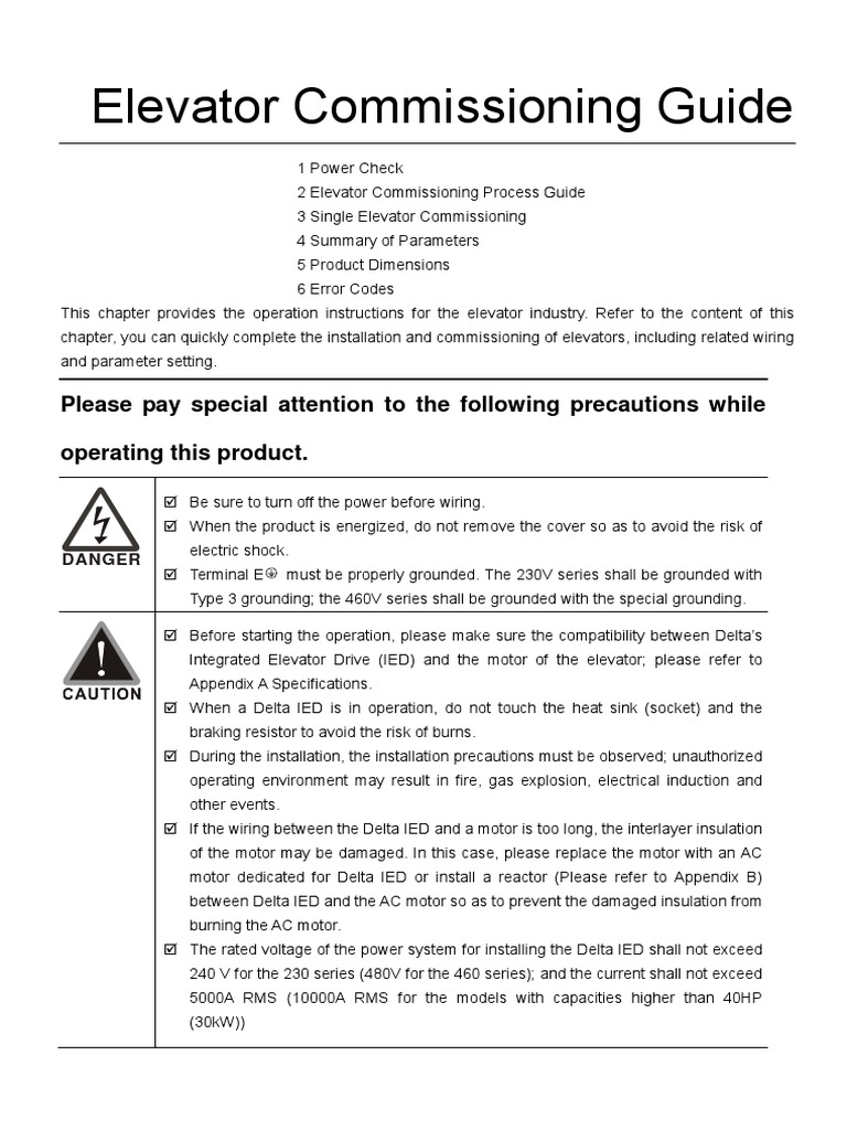 Elevator Commissioning Safety Guide | PDF | Electric Motor | Electrical ...