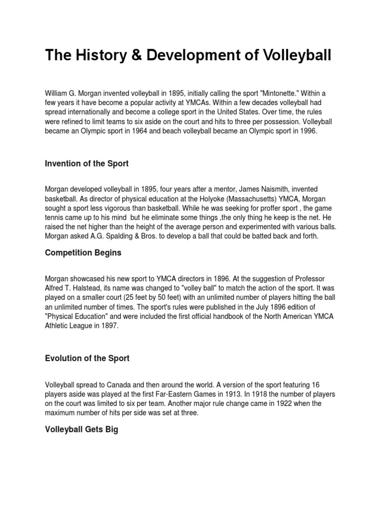 The History of Volleyball PDF Volleyball Summer Olympic Sports