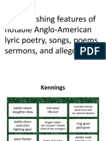 Distinguishing Features of Notable Anglo-American Lyric Poetry, Songs, Poems, Sermons, and Allegories