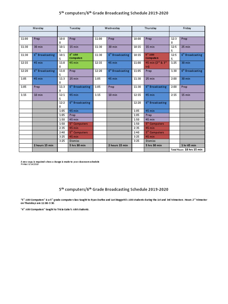 5th & 6th Grade Broadcasting Schedule | PDF