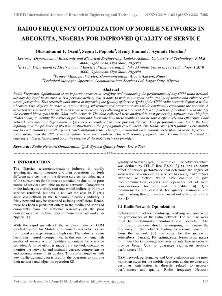 Radio Frequency Optimization of Mobile N PDF | PDF | Quality Of Service ...