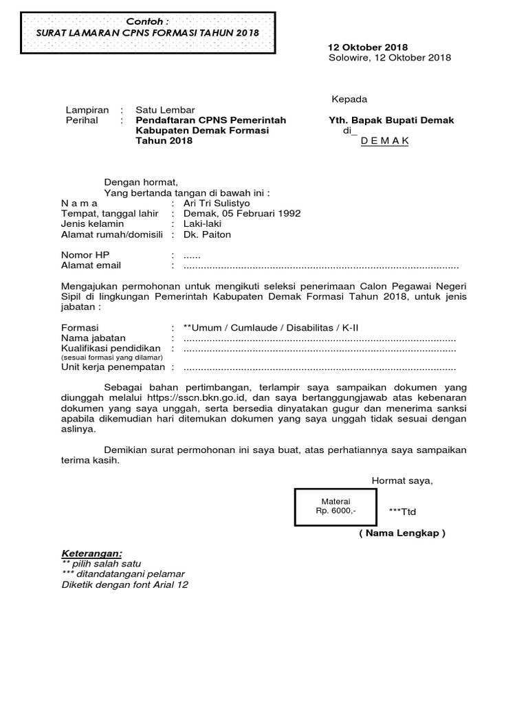 Contoh Surat Lamaran Demak Pdf