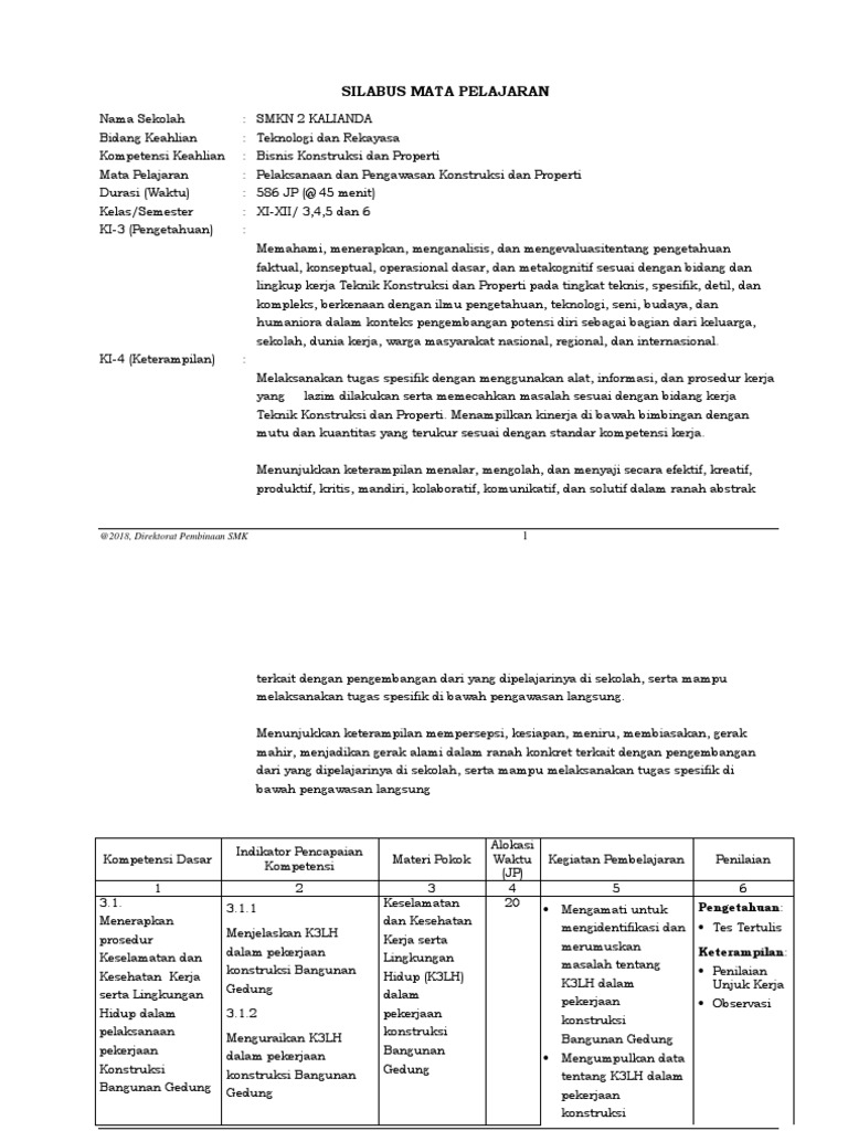 Silabus Pelaksanaan Dan Pengawasan Konstruksi Dan Properti
