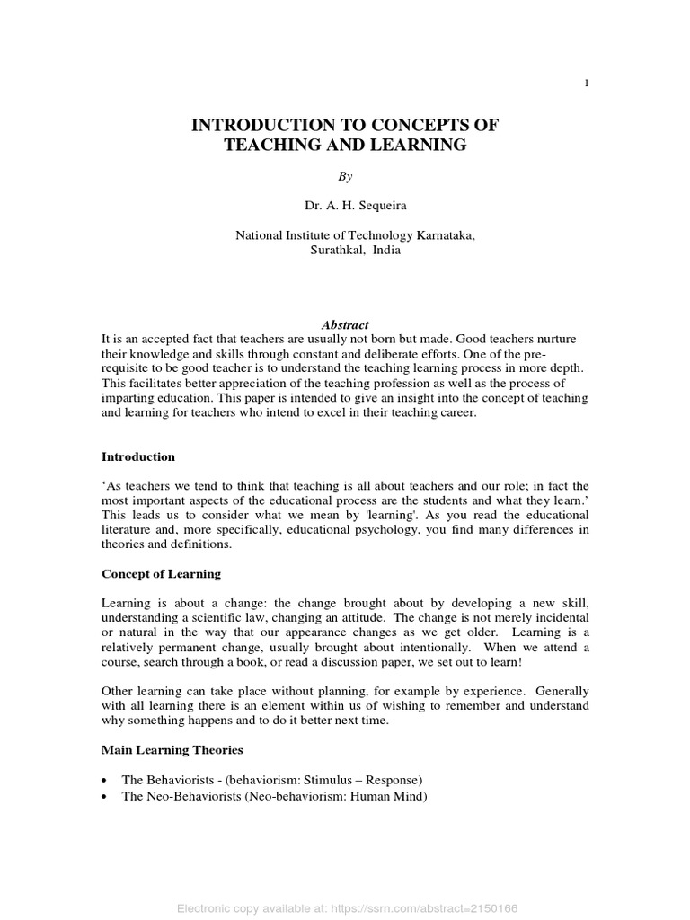 Concepts of Teaching Learning | PDF | Learning | Teachers