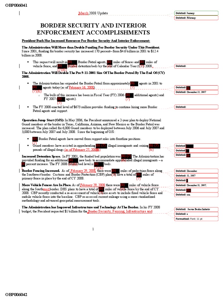 Border Security and Interior Enforcement Accomplishments: (B) (7) (E ...