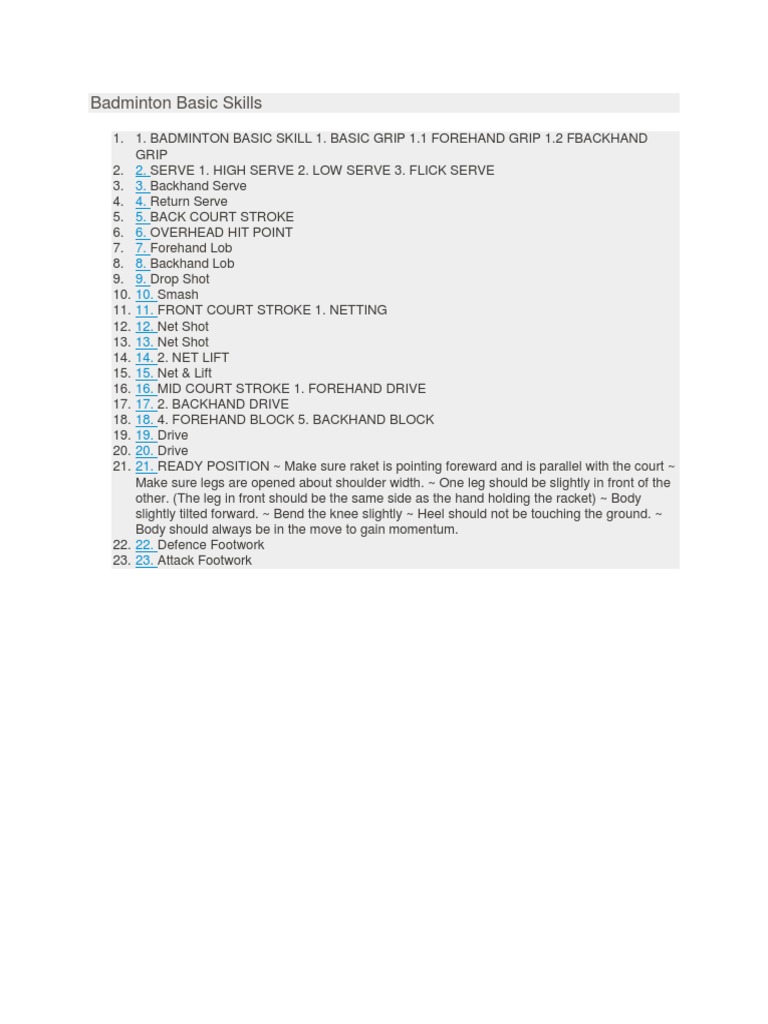 Essential Badminton Skills Guide | PDF