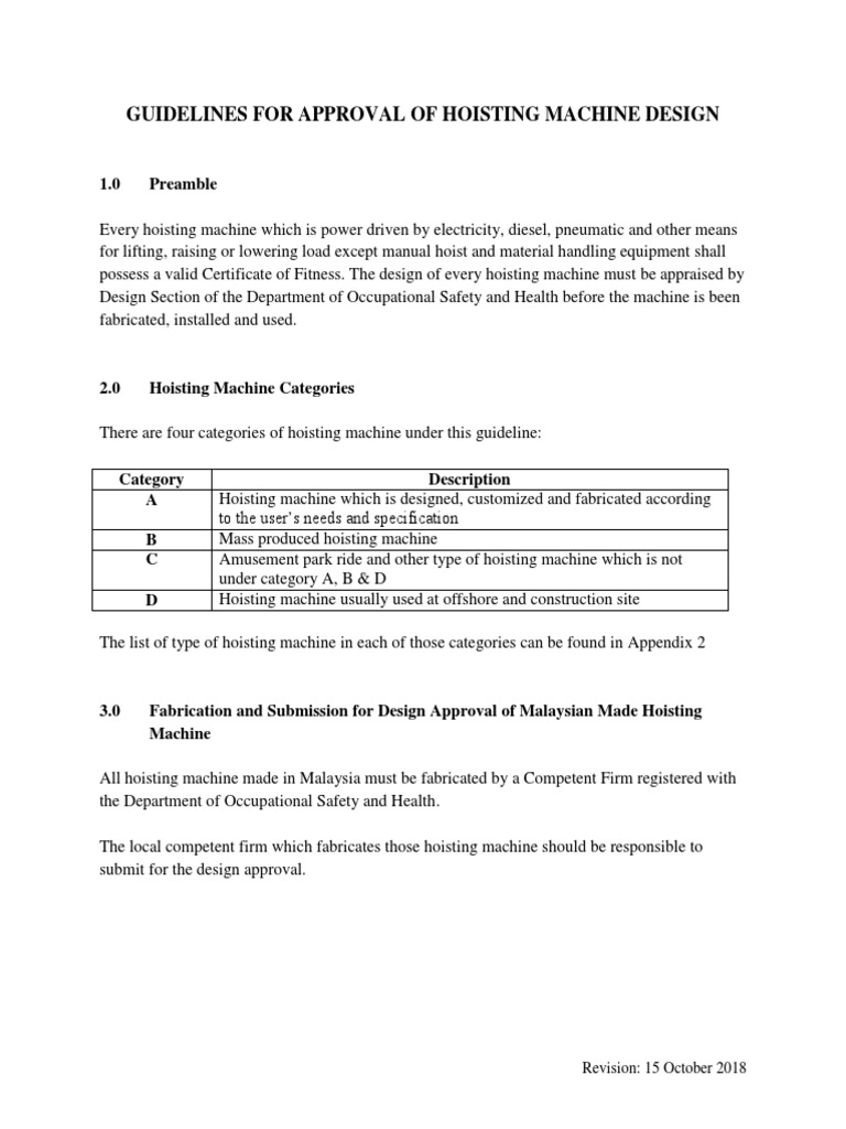 Guidelines Hoisting Machine Oct 2018 Highlighted PDF Crane