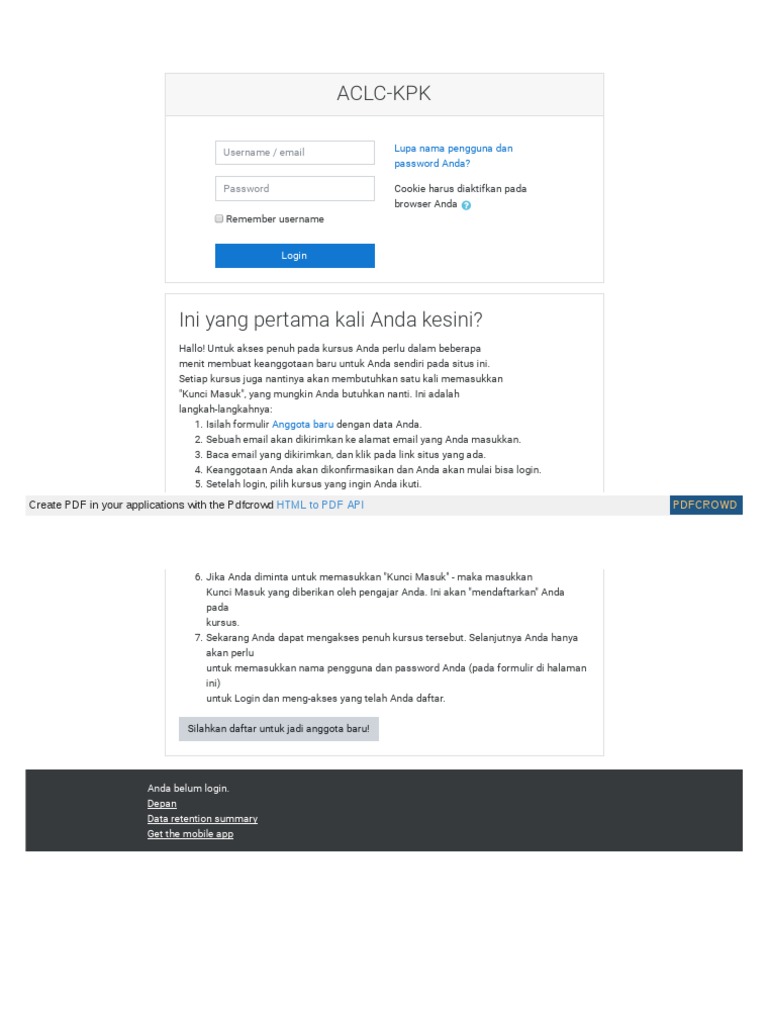 Panduan Login eLearning KPK | PDF