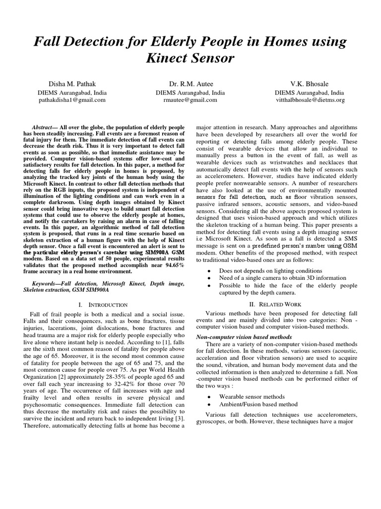 Fall Detection For Elderly People in Homes Using Kinect Senso | PDF ...