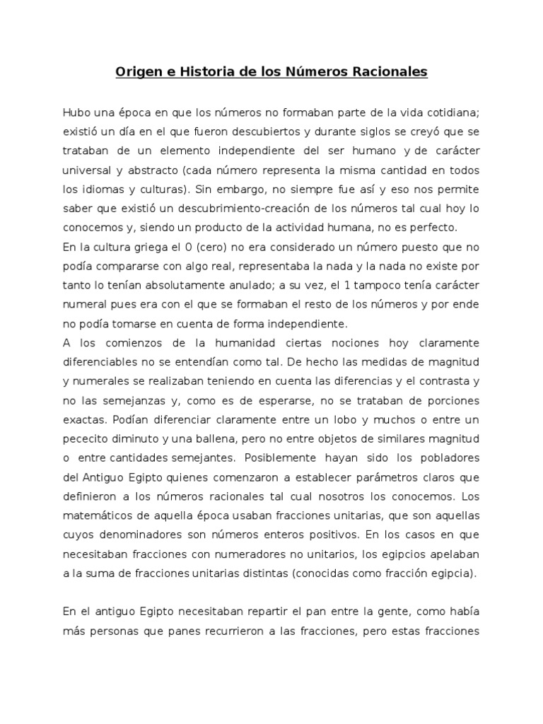 Origen e Historia de los Números Racionales | PDF | Fracción ...