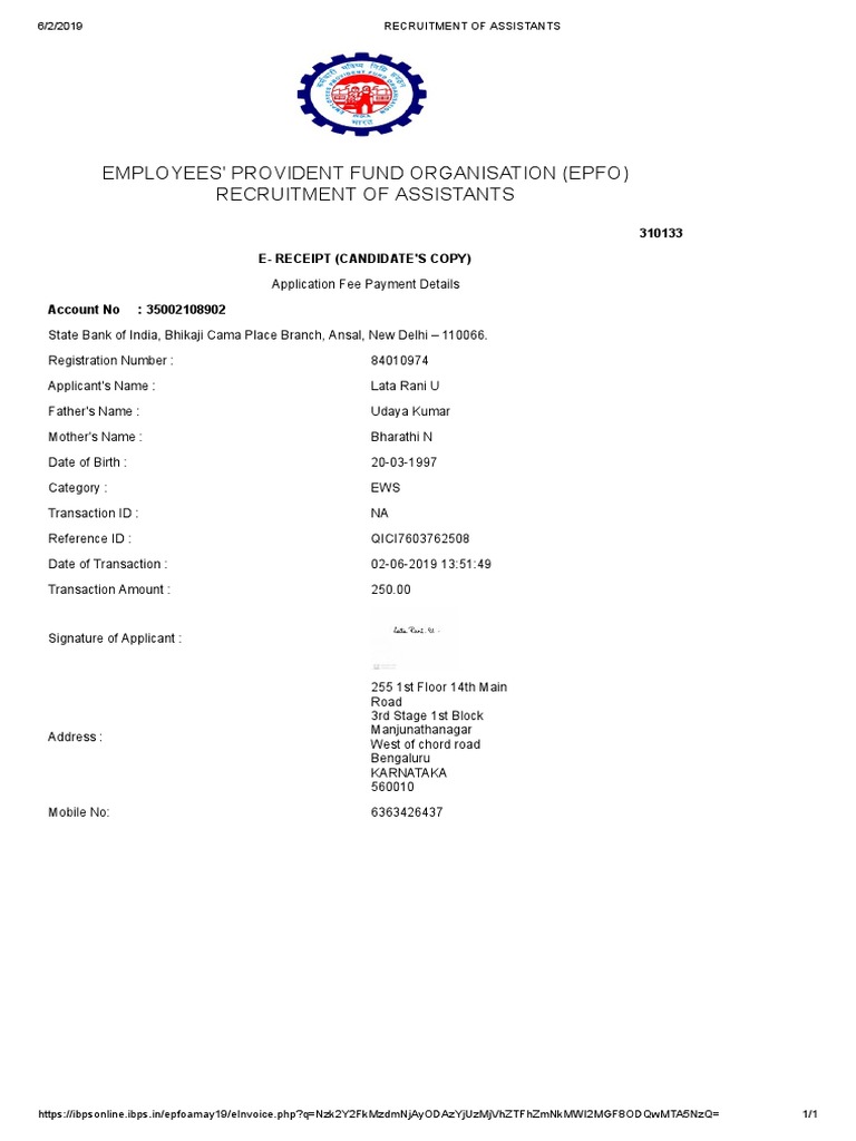 Employees' Provident Fund Organisation (Epfo) Recruitment of Assistants ...