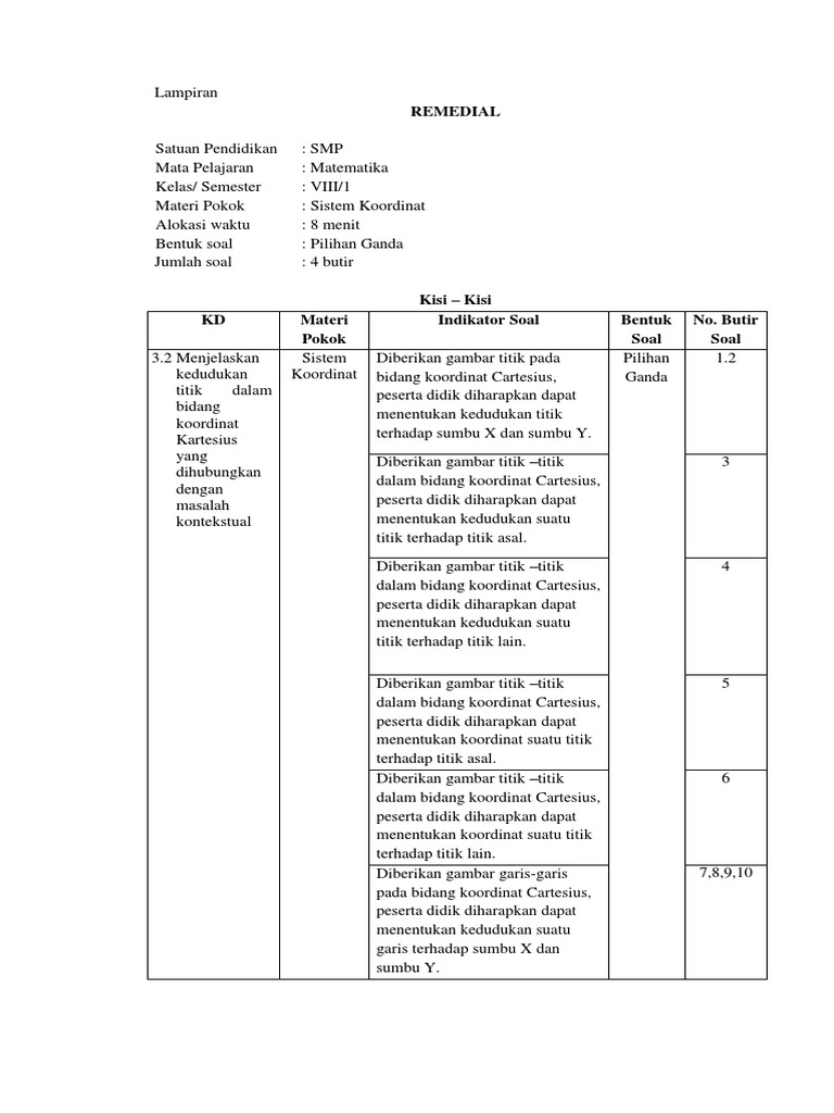 Ganjil 8 3 2 4 2 3 Lampiran Remidial Koordinat Kartesius Kelas 8
