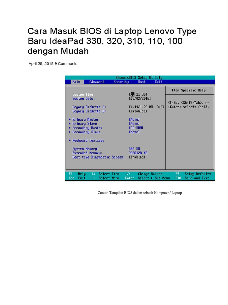 Cara Masuk BIOS Di Laptop Lenovo Type Baru IdeaPad 330 | PDF