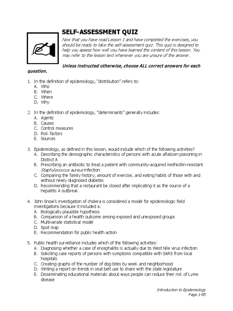 SelfAssessment Quiz Introduction To Epidemiology Page 185 PDF