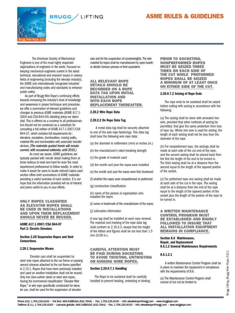 ASME Guidelines for Elevator Wire Ropes A Summary of Relevant Rules on