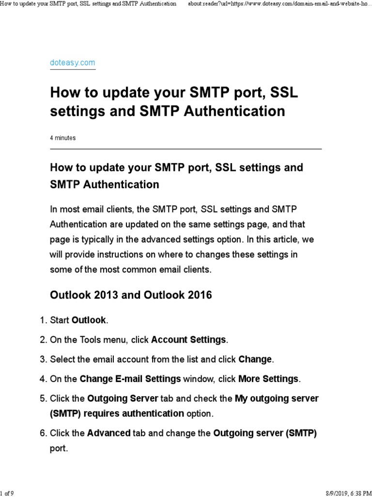Doteasy Knowledge Base How Do I Set Smtp Authentication Office 365