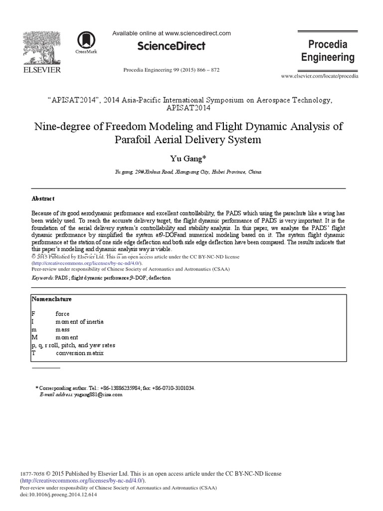 Nine-Degree of Freedom Modeling and Flight Dynamic Analysis of Parafoil ...