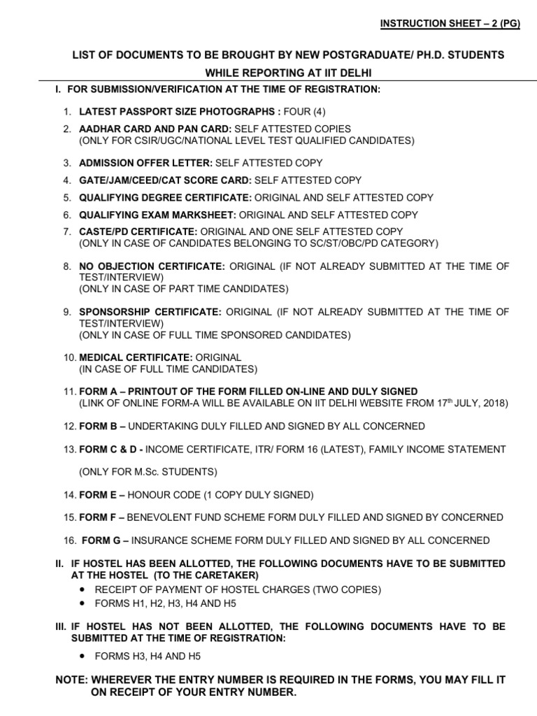 IIT Delhi PhD Admission Document List | PDF | Law